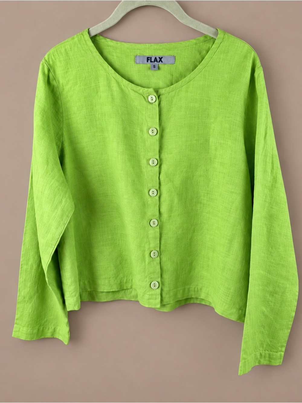 FLAX 100% Linen  Lime Green Button-Front Top